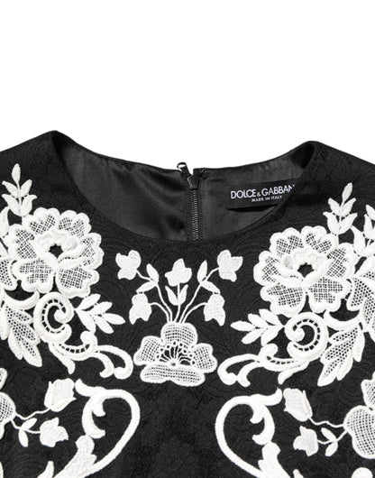 Vestido de corte A Dolce & Gabbana con encaje negro y mangas cortas