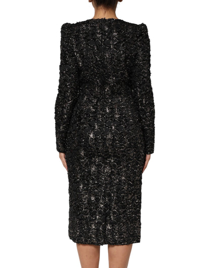 Vestido recto de esmoquin con lentejuelas negras y tweed de buclé de Dolce & Gabbana