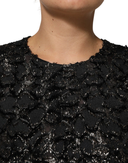 Vestido recto de esmoquin con lentejuelas negras y tweed de buclé de Dolce & Gabbana