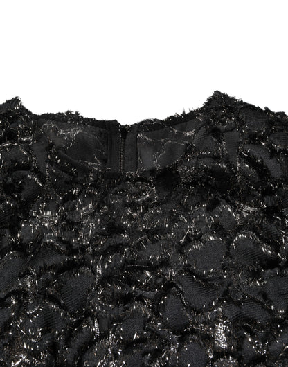 Vestido recto de esmoquin con lentejuelas negras y tweed de buclé de Dolce & Gabbana