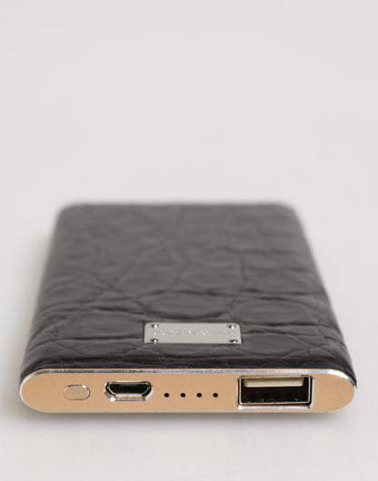 Cargador Power Bank USB Dolce & Gabbana de Cuero Negro y Piel Exótica 3000mAh