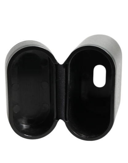 Funda para AirPods de hombre Dolce & Gabbana de cuero negro con logo impreso y solapa