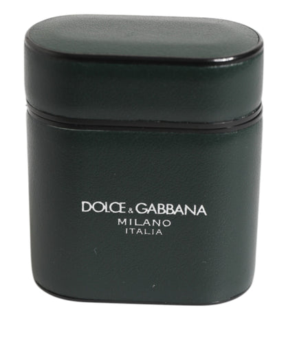 Funda para AirPods de hombre Dolce & Gabbana de cuero negro con logo impreso y solapa