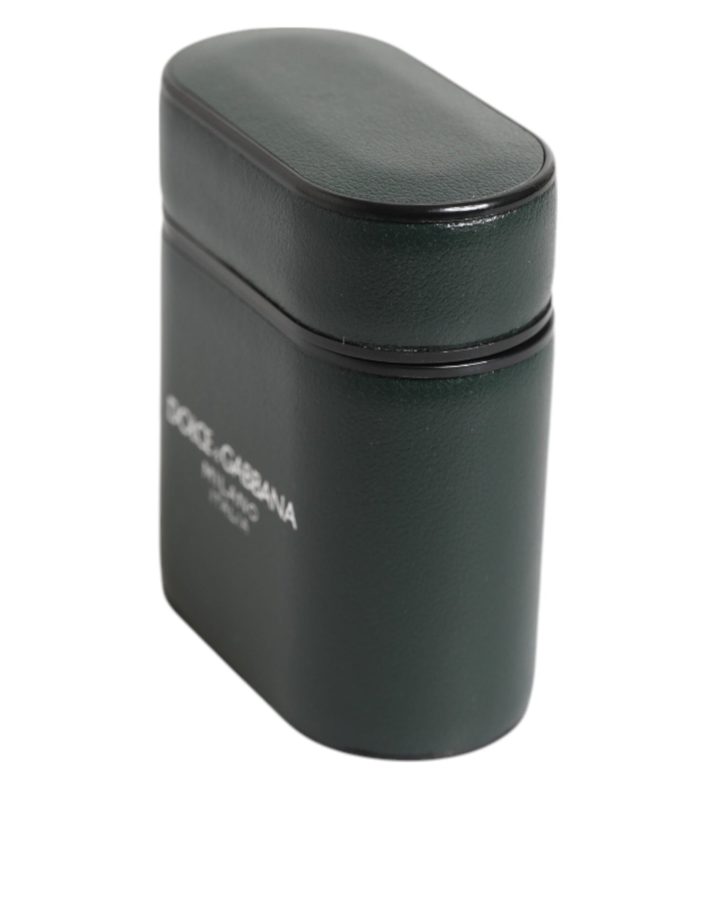 Funda para AirPods de hombre Dolce & Gabbana de cuero negro con logo impreso y solapa