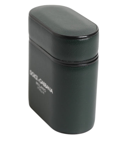 Funda para AirPods de hombre Dolce & Gabbana de cuero negro con logo impreso y solapa