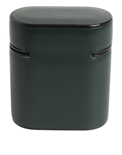 Funda para AirPods de hombre Dolce & Gabbana de cuero negro con logo impreso y solapa