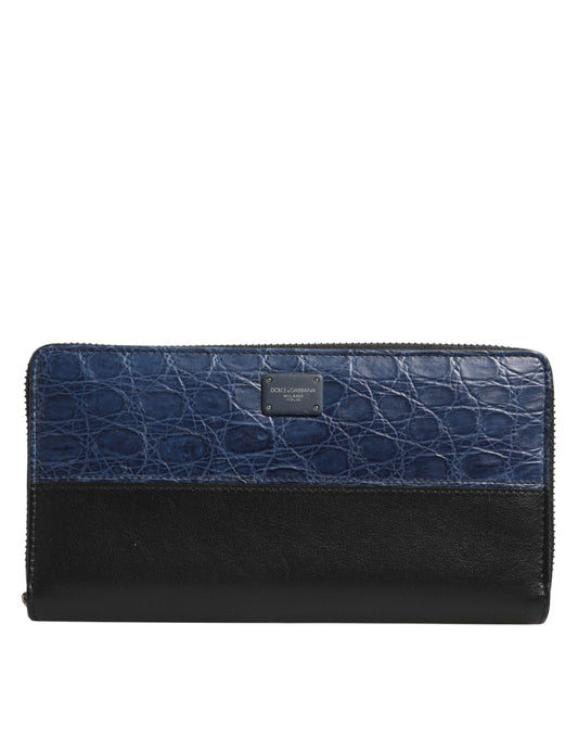 Dolce & Gabbana Cartera continental para hombre de piel exótica en negro y azul
