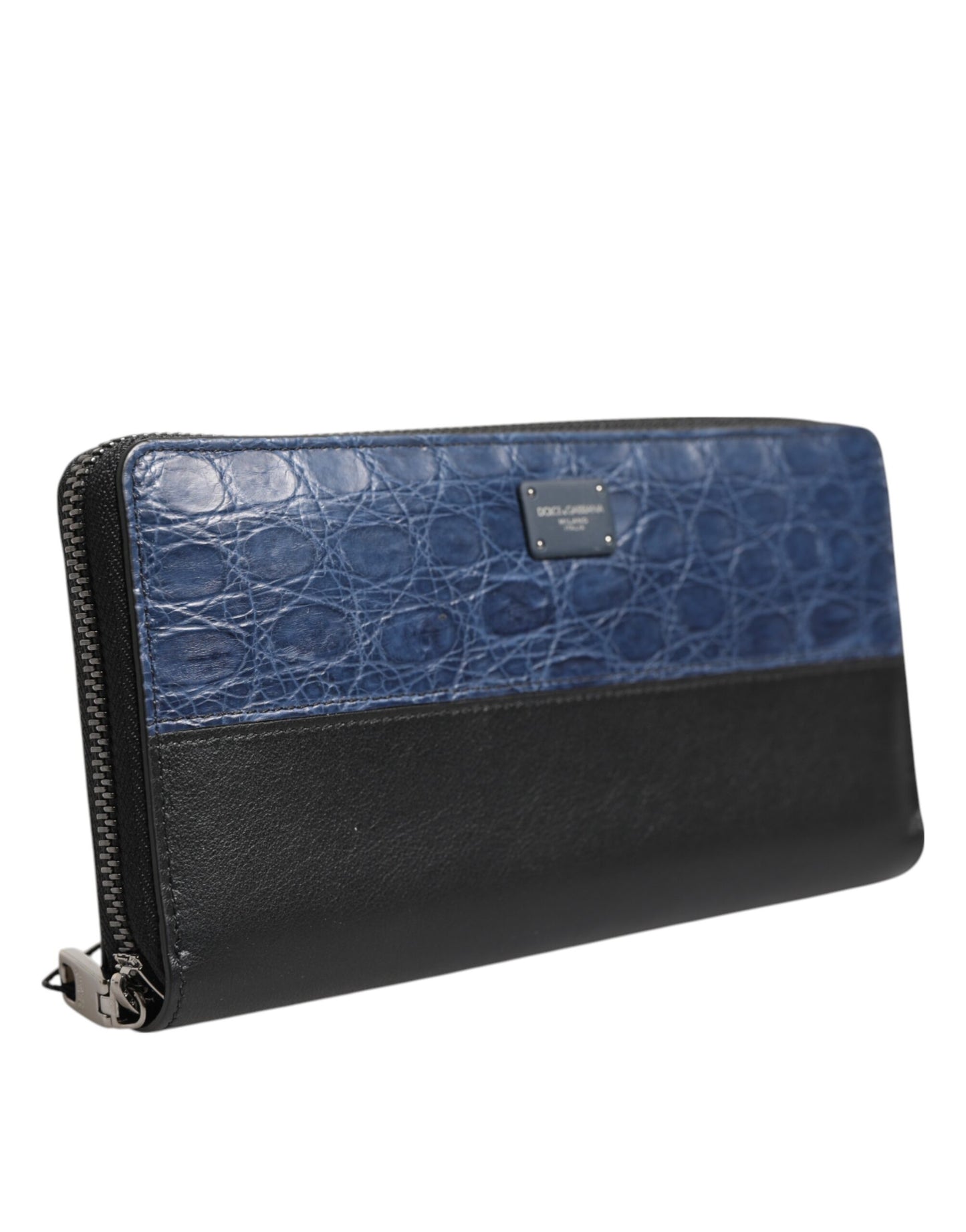 Dolce & Gabbana Cartera continental para hombre de piel exótica en negro y azul