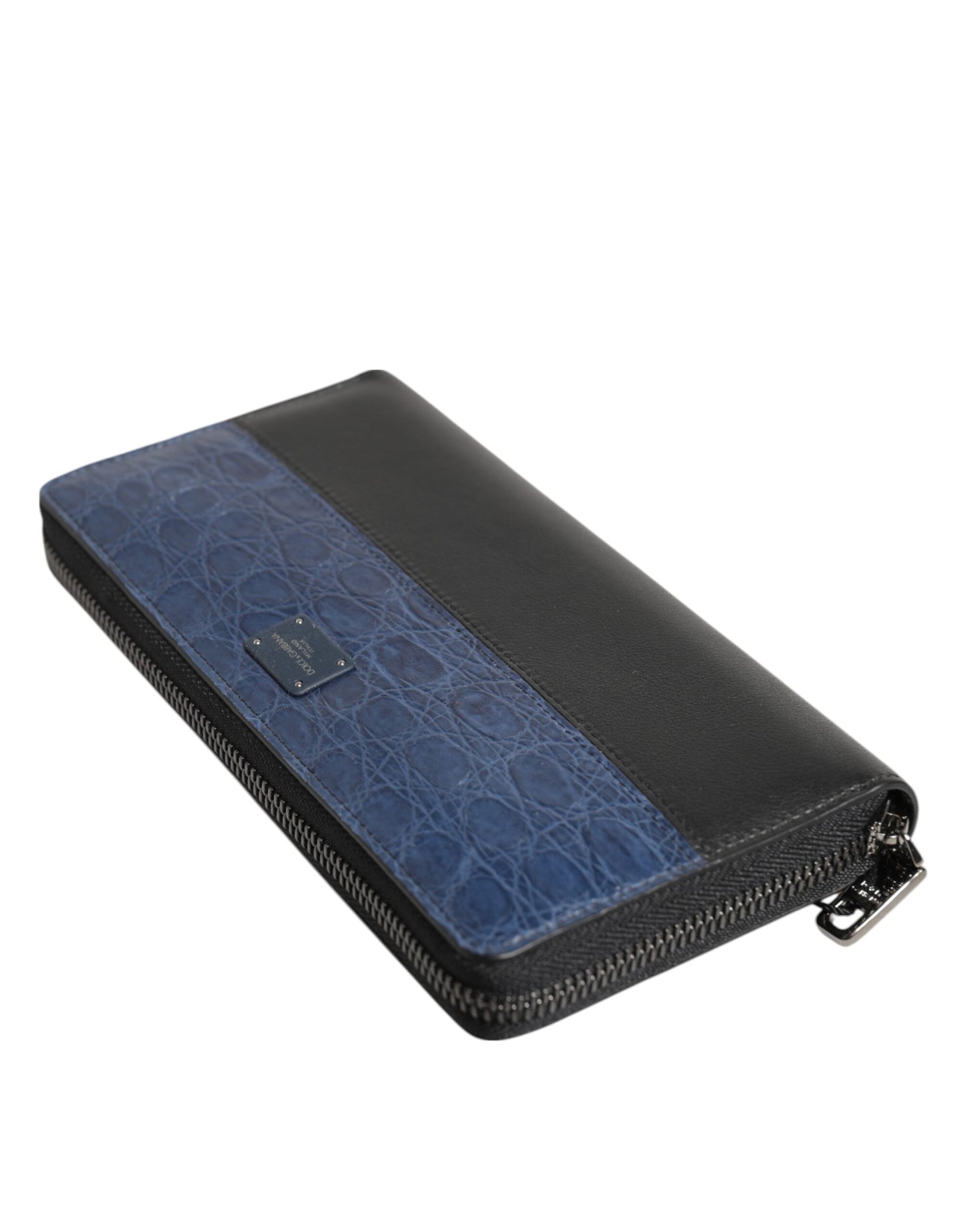 Dolce & Gabbana Cartera continental para hombre de piel exótica en negro y azul