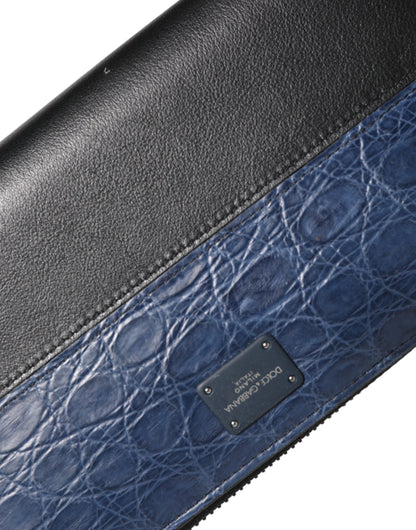 Dolce & Gabbana Cartera continental para hombre de piel exótica en negro y azul