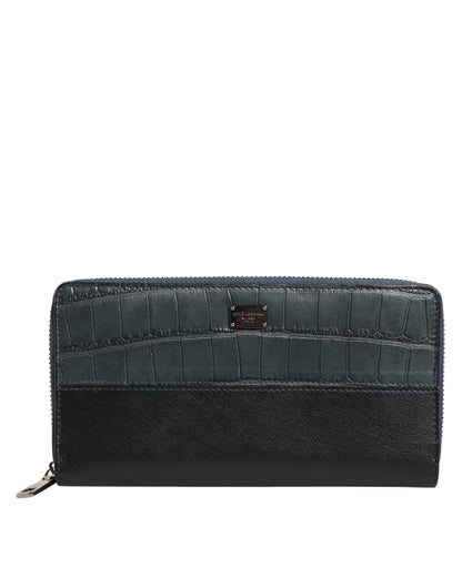 Dolce & Gabbana Cartera continental para hombre de piel exótica en negro y azul