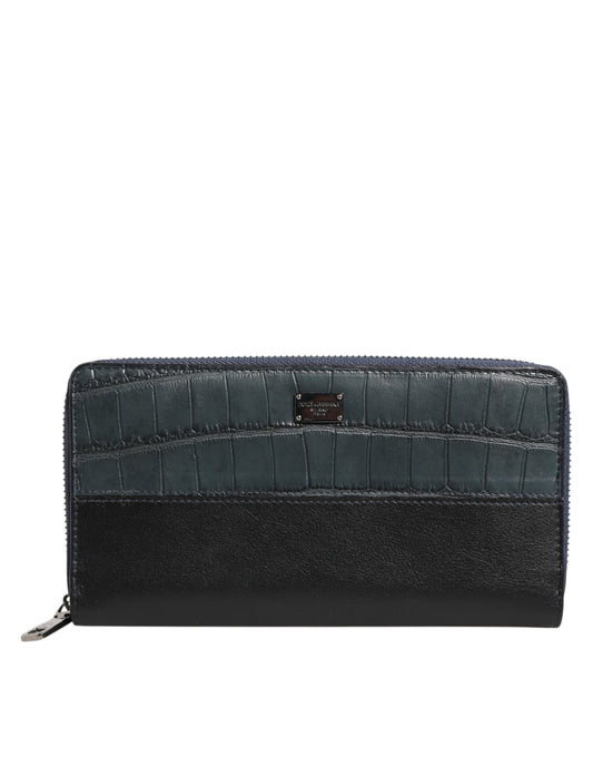 Dolce & Gabbana Cartera continental para hombre de piel exótica en negro y azul