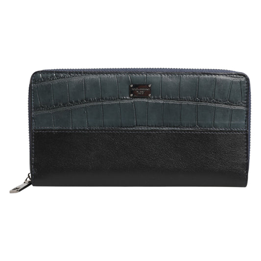 Dolce & Gabbana Cartera continental para hombre de piel exótica en negro y azul