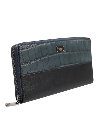 Dolce & Gabbana Cartera continental para hombre de piel exótica en negro y azul