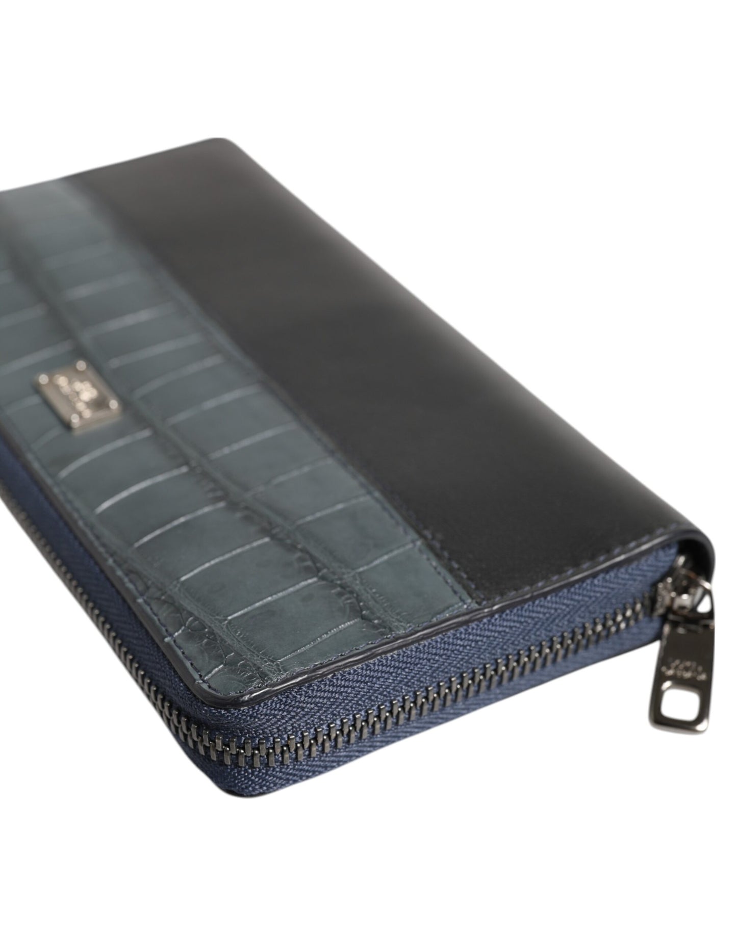Dolce & Gabbana Cartera continental para hombre de piel exótica en negro y azul