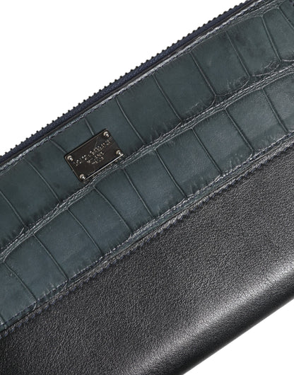 Dolce & Gabbana Cartera continental para hombre de piel exótica en negro y azul