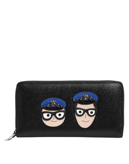 Billetera continental para hombre Dolce & Gabbana de cuero negro con cremallera #DGFAMILY