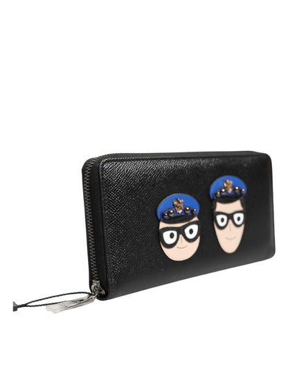 Billetera continental para hombre Dolce & Gabbana de cuero negro con cremallera #DGFAMILY