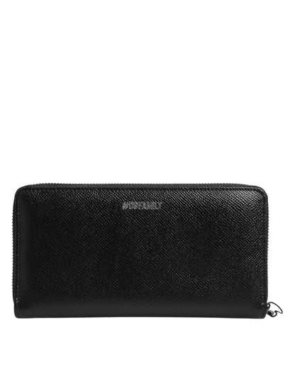 Billetera continental para hombre Dolce & Gabbana de cuero negro con cremallera #DGFAMILY