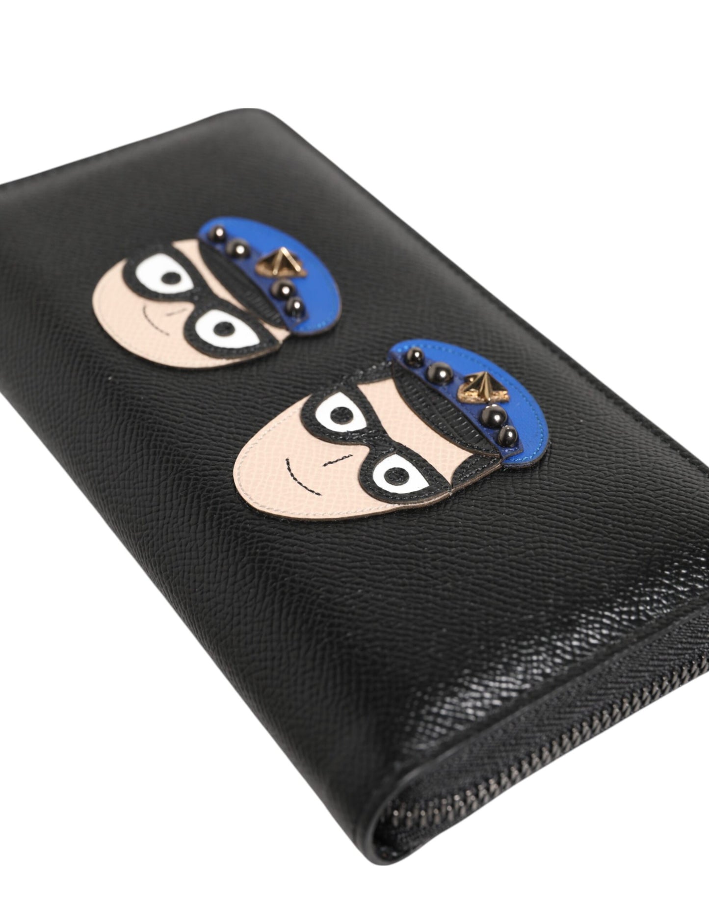 Billetera continental para hombre Dolce & Gabbana de cuero negro con cremallera #DGFAMILY