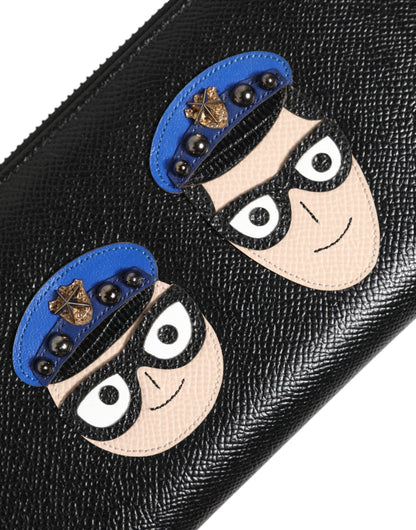 Billetera continental para hombre Dolce & Gabbana de cuero negro con cremallera #DGFAMILY