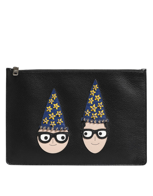 Bolso de mano/sobre para hombre Dolce & Gabbana de cuero negro con adornos #DGFAMILY