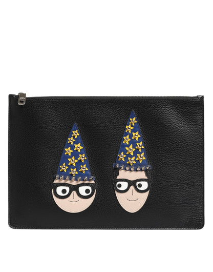 Bolso de mano/sobre para hombre Dolce & Gabbana de cuero negro con adornos #DGFAMILY