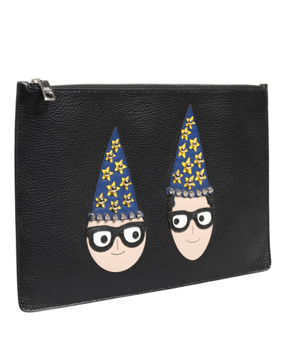 Bolso de mano/sobre para hombre Dolce & Gabbana de cuero negro con adornos #DGFAMILY
