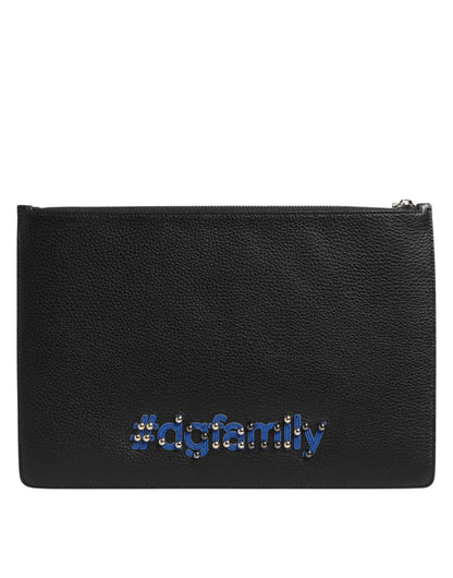Bolso de mano/sobre para hombre Dolce & Gabbana de cuero negro con adornos #DGFAMILY