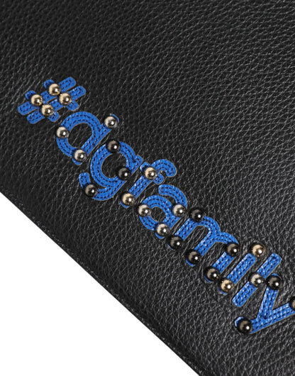 Bolso de mano/sobre para hombre Dolce & Gabbana de cuero negro con adornos #DGFAMILY