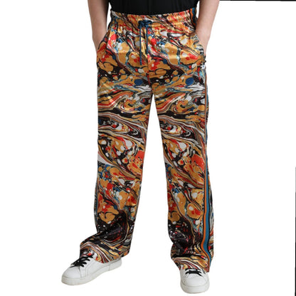 Pantalón de satén con estampado de mármol multicolor de Dolce & Gabbana