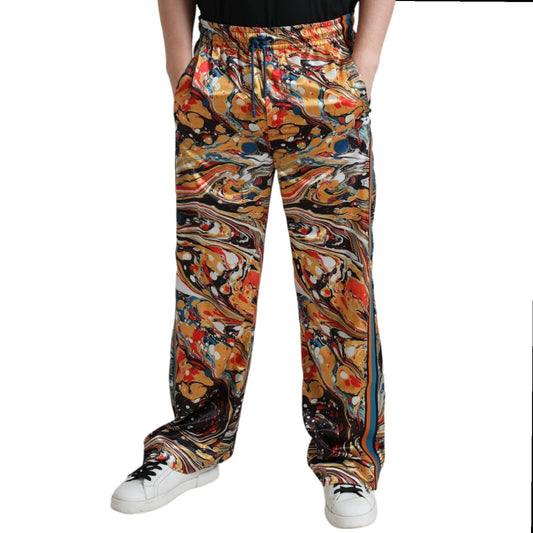 Pantalón de satén con estampado de mármol multicolor de Dolce & Gabbana