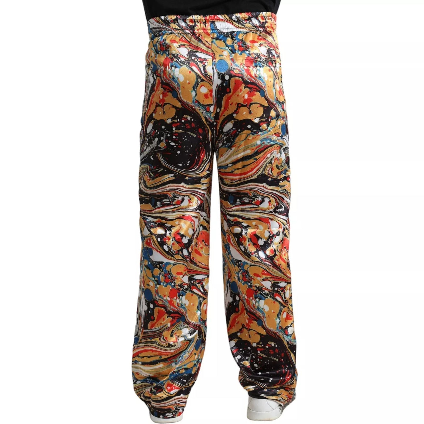 Pantalón de satén con estampado de mármol multicolor de Dolce & Gabbana