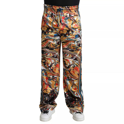 Pantalón de satén con estampado de mármol multicolor de Dolce & Gabbana
