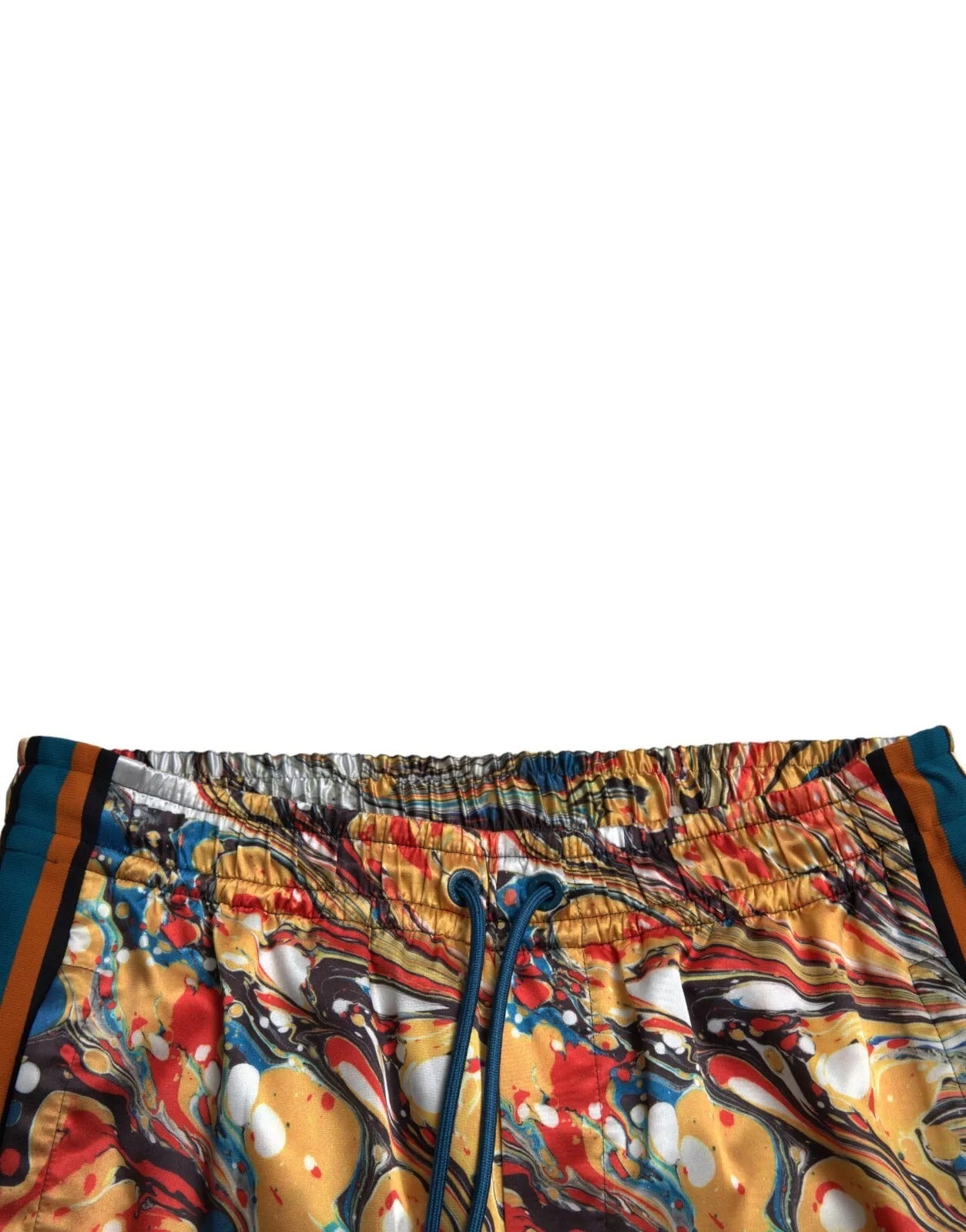 Pantalón de satén con estampado de mármol multicolor de Dolce & Gabbana