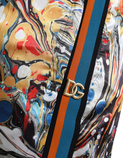 Pantalón de satén con estampado de mármol multicolor de Dolce & Gabbana