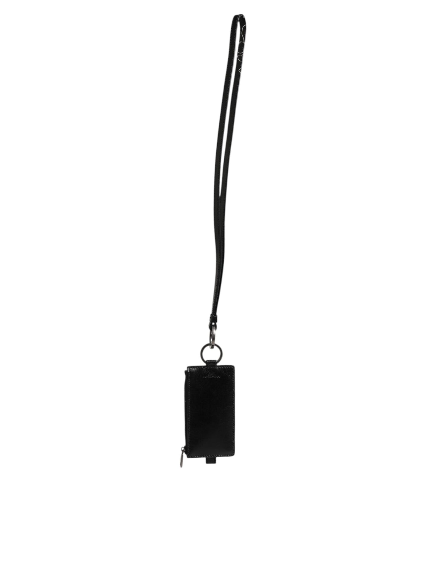 Tarjetero tipo cartera con cordón de cuero negro con logo grabado de Dolce & Gabbana