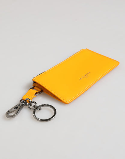 Cartera Clip On de Cuero Naranja Amarillo para Tarjetas de Crédito y Llaves Dolce & Gabbana