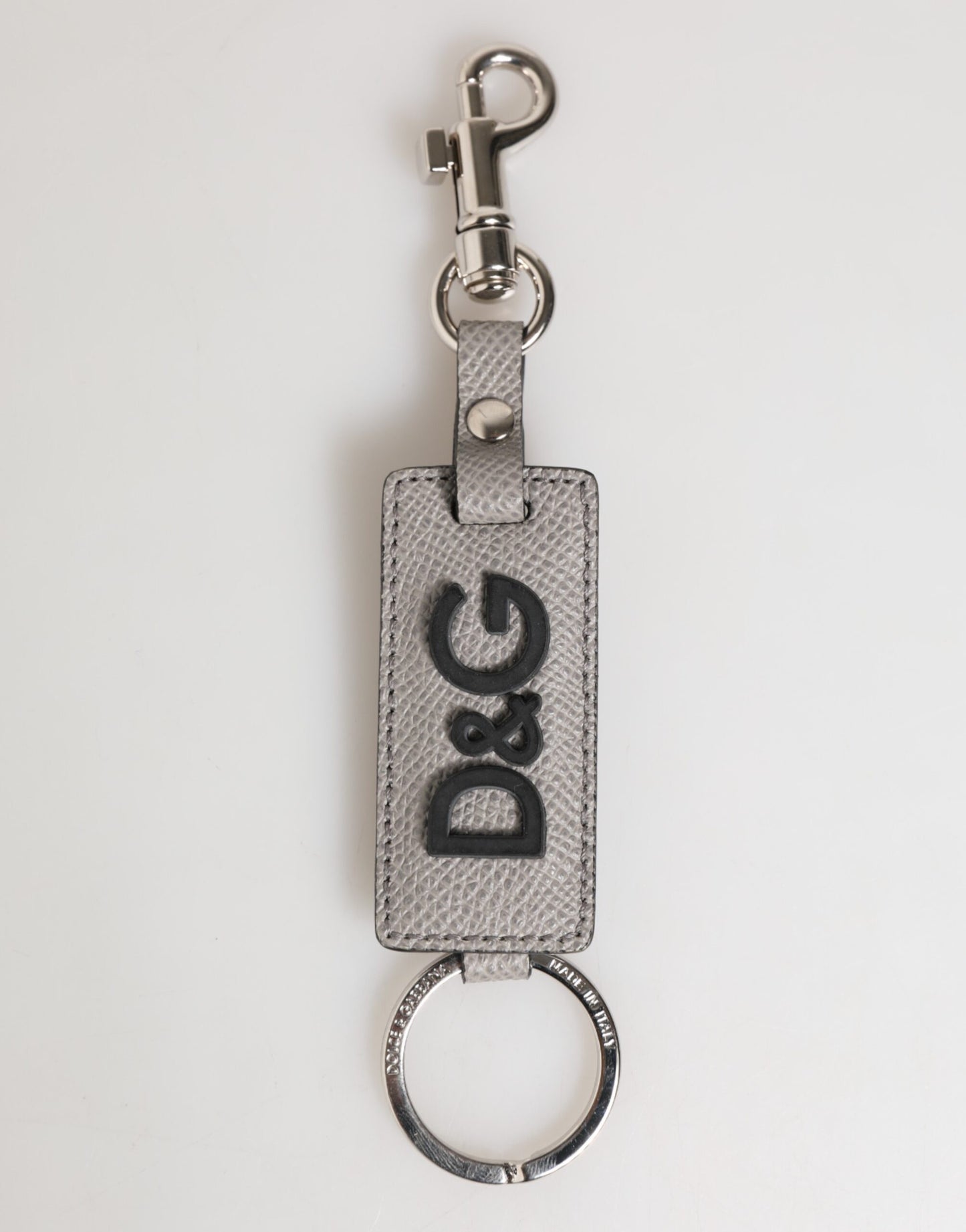 Llavero Dolce & Gabbana de cuero gris con logo y anilla metálica para hombre