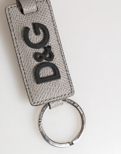 Llavero Dolce & Gabbana de cuero gris con logo y anilla metálica para hombre