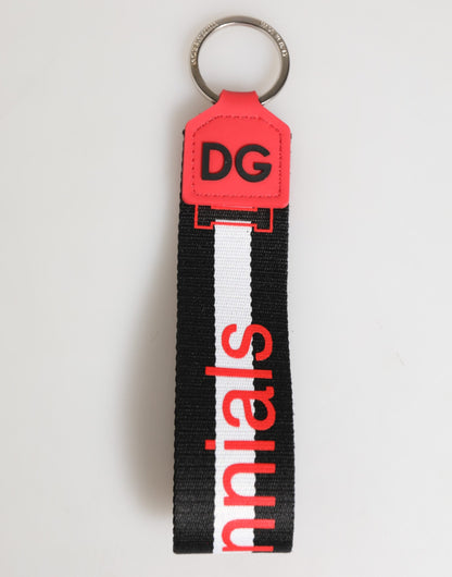 Llavero Dolce & Gabbana rojo blanco con logo DG de poliéster y soporte de latón