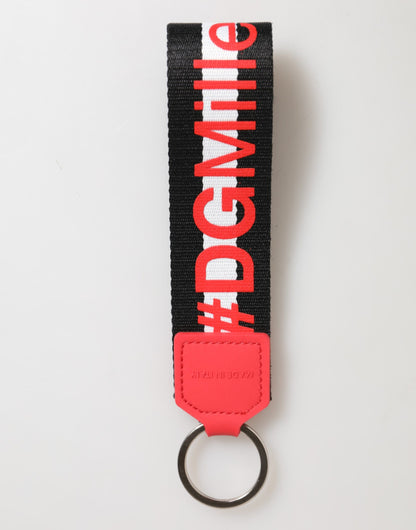 Llavero Dolce & Gabbana rojo blanco con logo DG de poliéster y soporte de latón