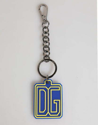 Dolce & Gabbana Llavero para hombre, de plata, con logotipo de goma DG, azul y amarillo