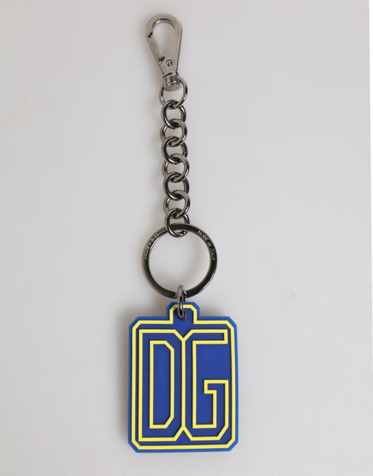 Dolce & Gabbana Llavero para hombre, de plata, con logotipo de goma DG, azul y amarillo