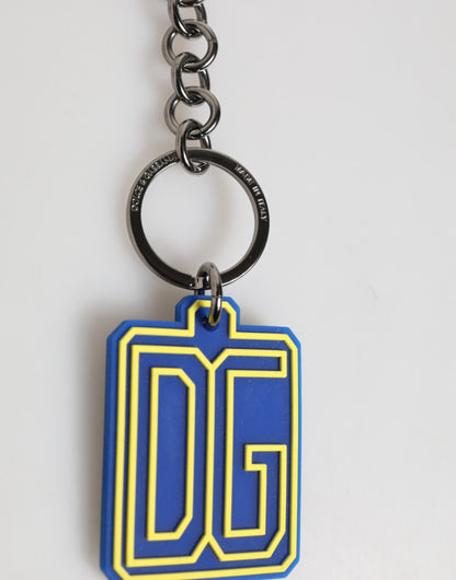 Dolce & Gabbana Llavero para hombre, de plata, con logotipo de goma DG, azul y amarillo