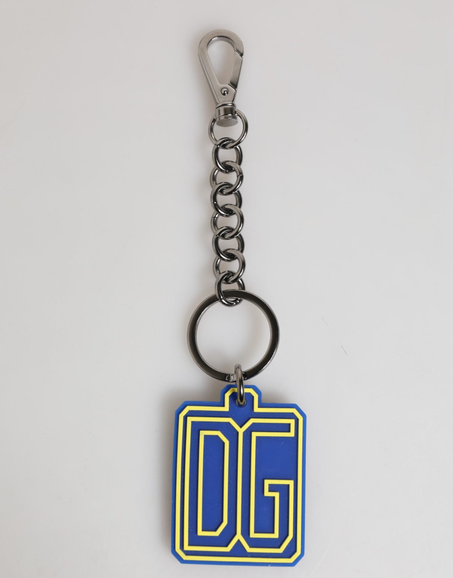 Dolce & Gabbana Llavero para hombre, de plata, con logotipo de goma DG, azul y amarillo