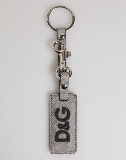 Llavero Dolce & Gabbana de cuero gris con logo y anilla metálica para hombre