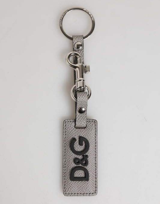Llavero Dolce & Gabbana de cuero gris con logo y anilla metálica para hombre
