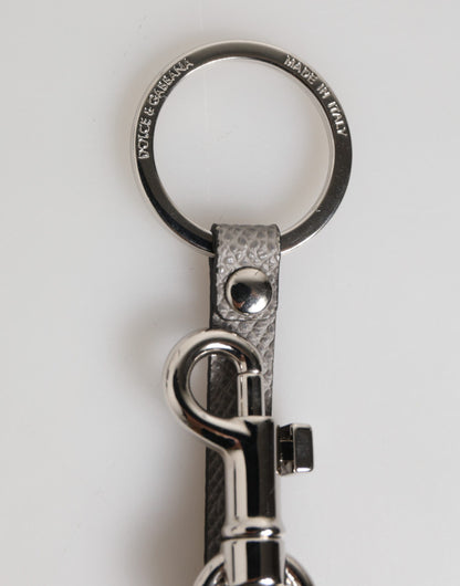 Llavero Dolce & Gabbana de cuero gris con logo y anilla metálica para hombre