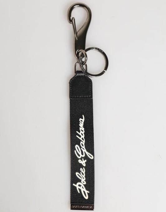 Dolce & Gabbana Negro Blanco Poliéster DG Logo Plateado Llavero para Hombre